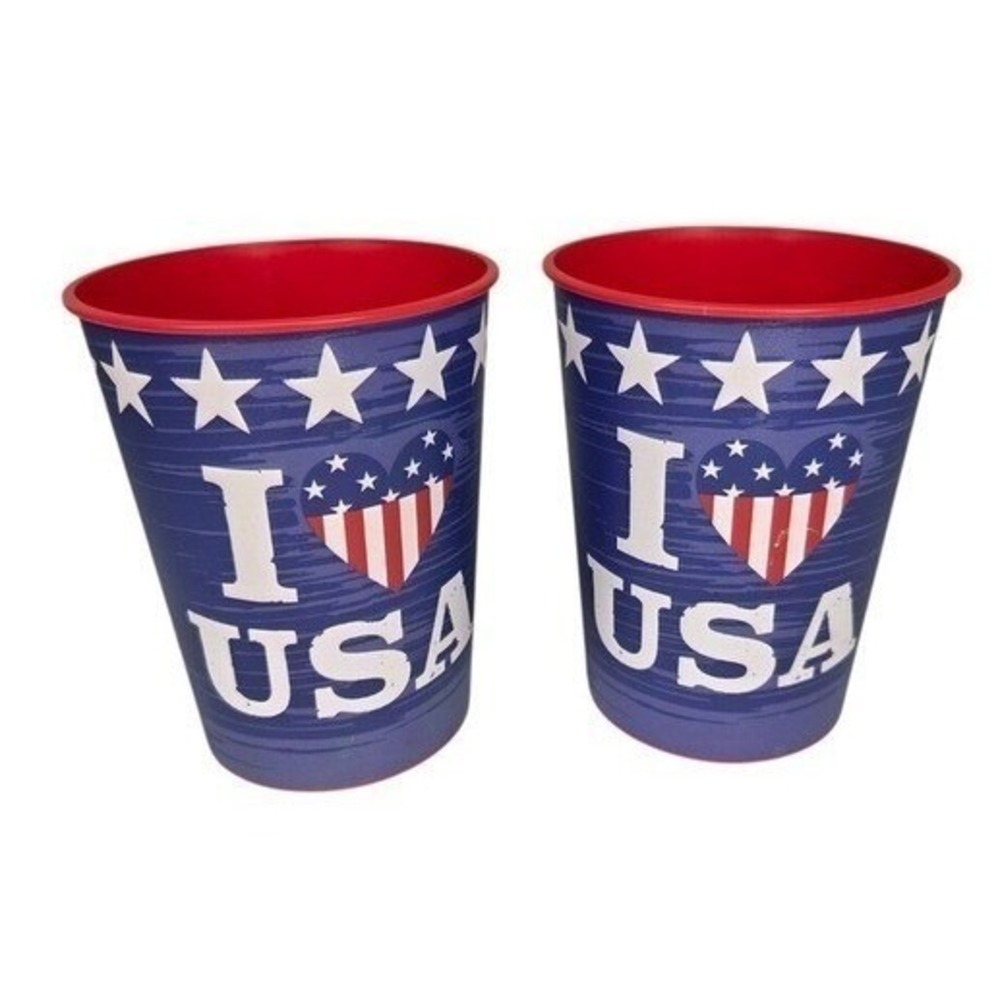 I Heart USA Patriotic Red And Blue Americana Party Cups Decor (Set of 2)